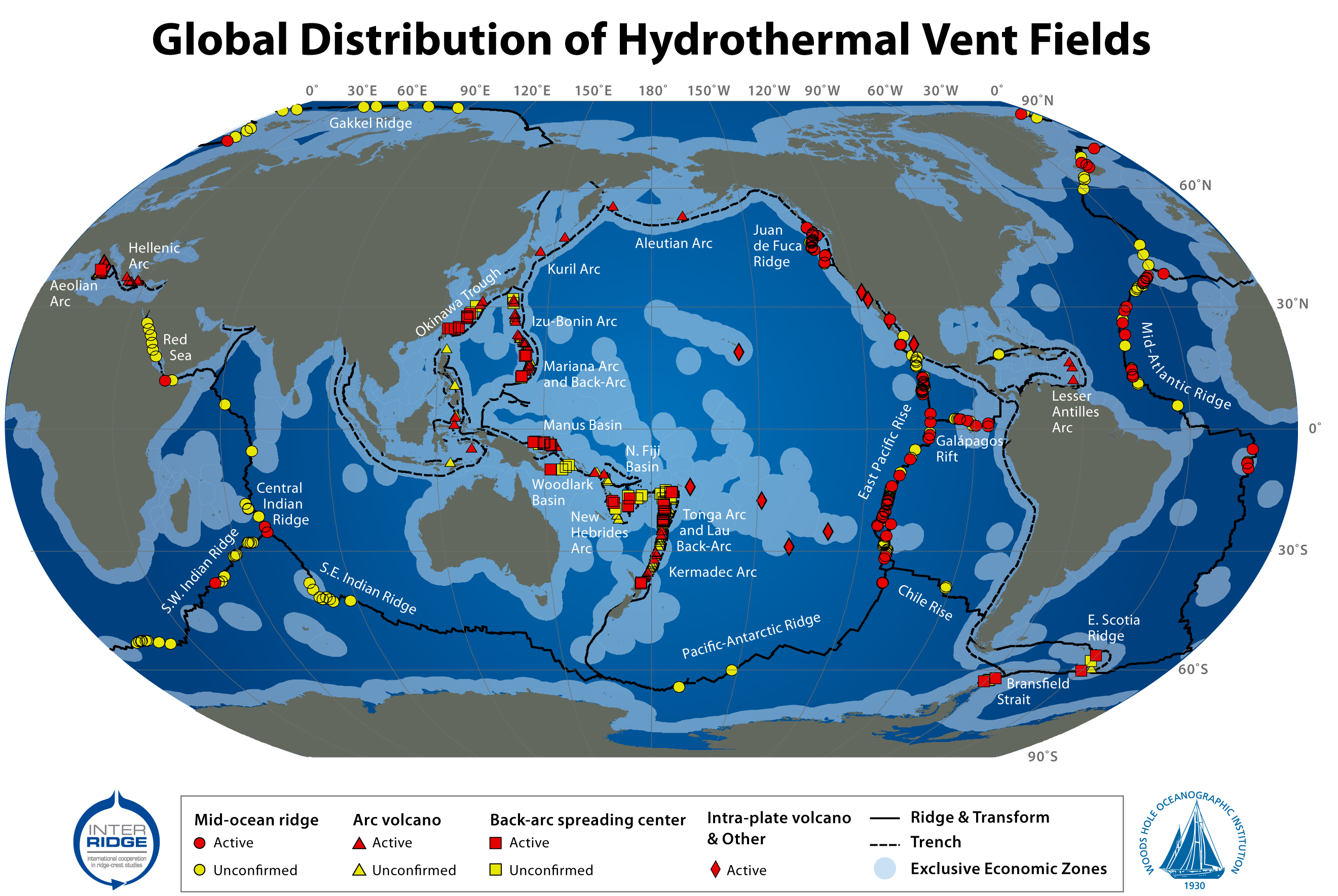 Map of hydrothermal vents (S. Beaulieu, K. Joyce, and S.A. Soule (WHOI), 2010; funding from InterRidge and Morss Colloquium Program at WHOI) 