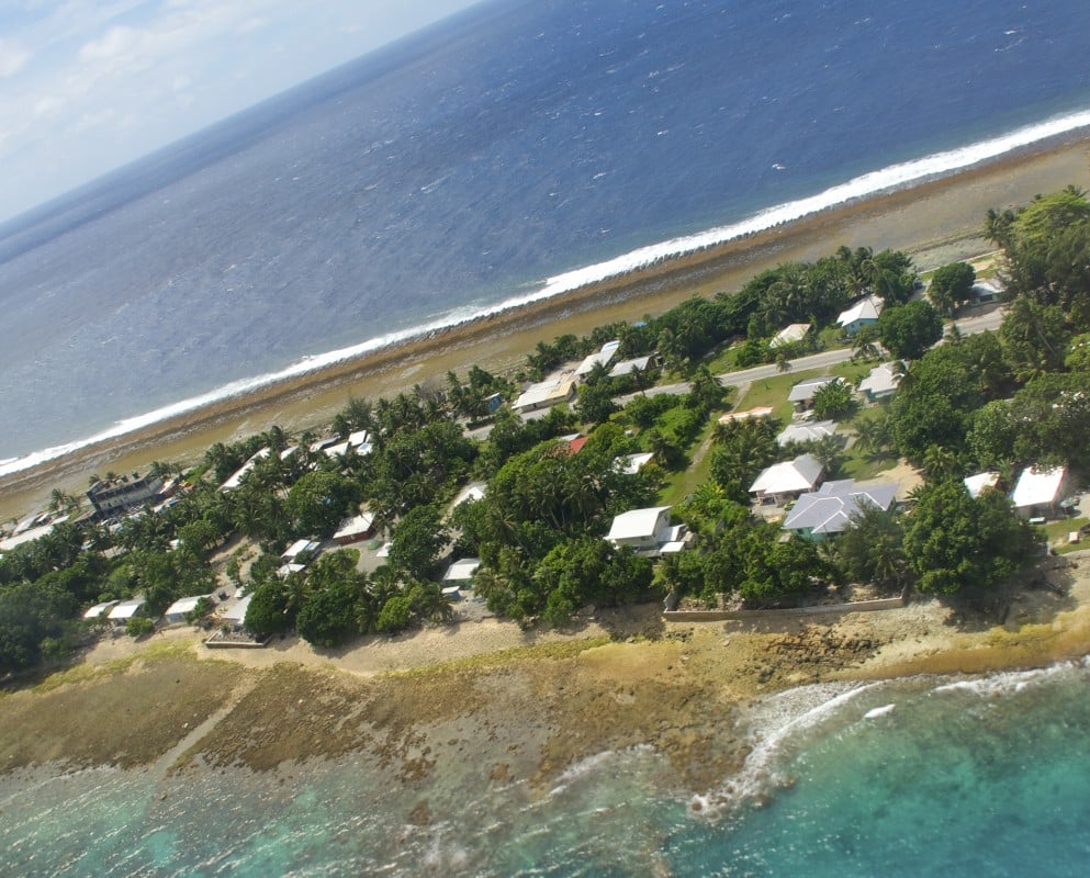 An aerial view of Majuro, the capital of the Republic of the Marshall Islands (Credit: Krista Langlois)